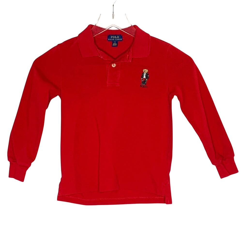 Polo Ralph Lauren 5 Boys Polo Bear Red Long Sleeve Polo Shirt Preppy